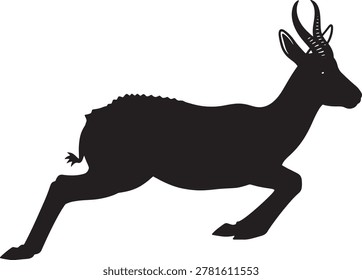 This image depicts a prehistoric or ancient rock drawing of an antelope-like animal in motion. The silhouette features distinct curved horns on the head, a slender body, and long legs. The artwork appears to be a simple line drawing, likely created using natural pigments on rock surfaces, reminiscent of early human cave paintings or petroglyphs found in various parts of the world.