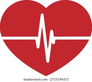 Esta imagem representa um coração vermelho com uma linha de batimento cardíaco branco que passa horizontalmente por ele. A linha de batimento cardíaco representa o ritmo de um coração, simbolizando o monitoramento da saúde e o bem-estar cardiovascular. A imagem é frequentemente usada para indicar exames médicos, monitoramento da frequência cardíaca e saúde cardíaca geral.