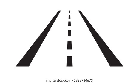 This image depicts a roadway with a dashed centerline, presented as a black and white silhouette. The style is flat