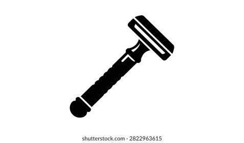 This image depicts a safety razor with a textured handle presented as a black silhouette against a white background. The