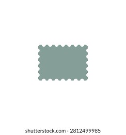 This image depicts a sage green postage stamp silhouette with a decorative scalloped border isolated against a white background.