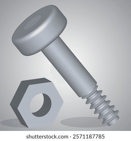 This image depicts a shear bolt and its corresponding nut. The bolt features a cylindrical body with a screw thread, designed for securely fastening materials. Eps 10  vector illustration