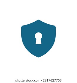This image depicts a shield with a keyhole, rendered as a flat vector icon on a white background. The shield shape is teal, and the keyhole is a negative space cutout.