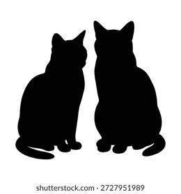 Esta Imagen representa las siluetas de dos gatos sentados uno al lado del otro. Los gatos están mirando en la misma dirección, creando una composición simétrica y armoniosa. La simplicidad del esquema de color blanco y negro enfatiza las Formas y formas de los gatos.