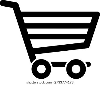 Esta Imagen representa un ícono de Carrito de compras simple en blanco y negro. El Carrito tiene cuatro estantes y dos ruedas, comúnmente utilizados para representar compras en línea o comprar artículos.