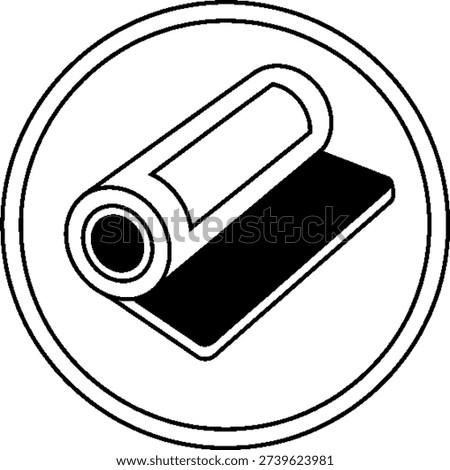 This image depicts a simple, black and white illustration of a roll of tape. The tape is shown unrolling from the roll, and the entire illustration is enclosed within a circular border.