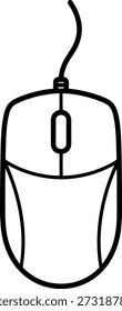 This image depicts a simple, classic computer mouse with a single button and a scroll wheel. The mouse is connected via a wire and has a minimalist design, typical of older computer accessories.