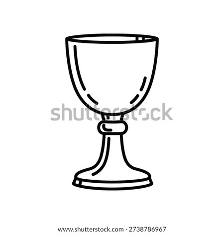 This image depicts a simple line drawing of a chalice, which is a goblet or cup traditionally used in religious ceremonies, particularly in Christian communion services. The chalice has a rounded bowl with a stem and a broad base, often symbolizing sanctity and sacred rituals. The design is minimalistic, emphasizing its symbolic importance over detailed ornamentation.