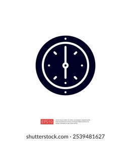 This image depicts a simple, stylized clock face with hands indicating the time, designed in a minimalist style.