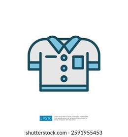 This image depicts a simple, stylized illustration of a short-sleeved shirt with a collar and a pocket, designed for graphic representation.