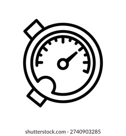 This image depicts a simple, stylized stopwatch featuring a circular analog dial. It has a central second hand that rotates clockwise, a button on top for starting and stopping, and a curved handle on the right side for easy grip and operation. The design is minimalist and monochromatic, emphasizing functionality and clarity.