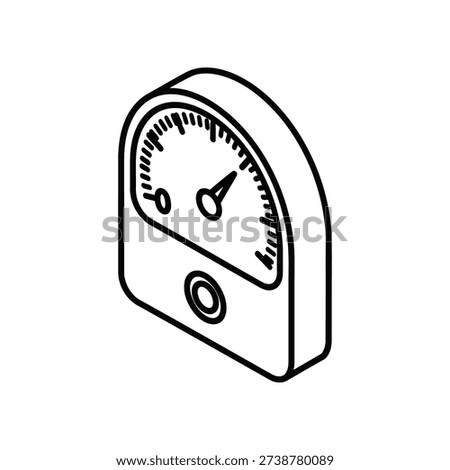 This image depicts a simple, vintage-style analog weighing scale. It features a circular dial with a needle that points to a specific measurement, likely in kilograms or pounds. The scale has a sturdy, boxy design with rounded edges and a small circular hole at the bottom, which may be used for hanging or stability. The dial includes markings to indicate weight increments, and the overall design suggests functionality for measuring body weight.