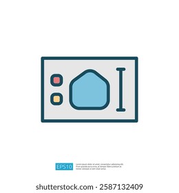 This image depicts a simplified graphic of a device with buttons and a container, likely representing a gadget or electronic appliance.