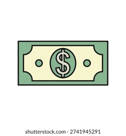 This image depicts a simplified and stylized graphic of a banknote with a prominent dollar sign in the center. The design includes green borders, perforations on the sides, and a clean, modern aesthetic. It emphasizes financial themes, currency, and monetary values in a minimalist style.