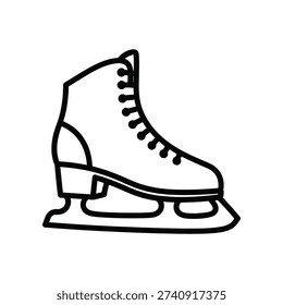 This image depicts a single ice skate boot designed for figure skating or ice hockey. The boot features laces for a secure fit and a sturdy sole with two prominent metal blades for cutting into the ice. The design emphasizes support and precision, essential for skating activities.