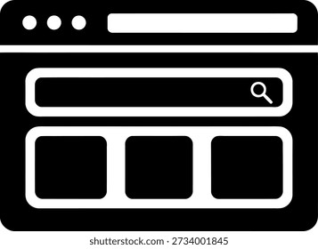 Esta Imagen representa una interfaz de navegador de Web elegante y contemporáneo, con una barra de búsqueda prominente en la parte superior y tres pestañas distintas que se muestran debajo de ella. El diseño es limpio y minimalista, con un enfoque en la navegación fácil de usar y la navegación eficiente.