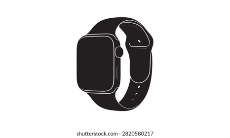 This image depicts a smartwatch with a fabric band, presented as a black silhouette against a white background. The silhouette