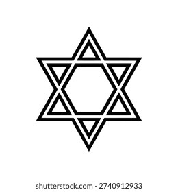 This image depicts the Star of David, a widely recognized hexagram composed of two interlocking equilateral triangles. It is a significant symbol in Judaism, often associated with the Jewish faith, the State of Israel, and Jewish identity. The Star of David is commonly used in various contexts, including religious, cultural, and national representations.
