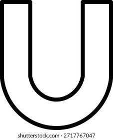 Esta imagem representa um contorno preto direto da letra "U" sobre um fundo branco. O design utiliza um estilo de silhueta ousado, simples, oferecendo uma forma minimalista e facilmente reconhecível.