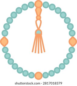 This image depicts a string of rosary beads with a decorative tassel, presented as a flat vector illustration on a white background.