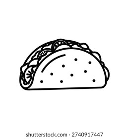 This image depicts a stylized, black and white line drawing of a burrito wrapped in a tortilla. The filling appears to include ingredients like meat and vegetables, and the burrito is sprinkled with seasoning. The drawing is minimalistic and features a simple, clean outline.