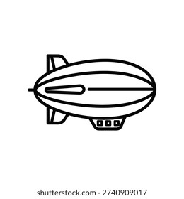 This image depicts a stylized, black-and-white line drawing of a vintage zeppelin. The airship features a streamlined, elongated body with a gondola hanging beneath, containing what appears to be a small cabin or control area. The design includes a rigid frame structure and a tail fin, typical of early 20th-century airship designs. The drawing is simple yet detailed, emphasizing the distinctive shape and form of the airship.
