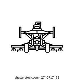 This image depicts a stylized, black-and-white line drawing of an old-fashioned airplane. The aircraft features a single propeller at the front, a cockpit with a pilot's seat, and detailed landing gear with wheels. The design is reminiscent of early 20th-century aviation, showcasing a classic biplane or early monoplane structure with a simple, elegant aesthetic. The image has a minimalist and artistic appearance, suitable for vintage-themed projects or historical references.