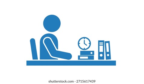 Esta imagem representa uma silhueta azul estilizada de uma pessoa que trabalha em uma mesa.