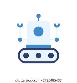 This image depicts a stylized blue robot with various tools and gadgets attached to it, set against a clean and minimalist background. The robot's design is simple yet evocative, suggesting a focus on technology, innovation, and industrial efficiency. The image could be used to represent concepts such as automation, robotics, and manufacturing, and could be applied in a variety of contexts, from technical documentation to marketing materials.