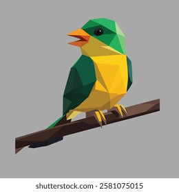 This image depicts a stylized, geometric bird illustration in a low-poly art style.