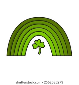 This image depicts a stylized green rainbow with a shamrock at its center. It symbolizes Irish culture, luck, and St. Patrick’s Day celebrations. This is a vector image.