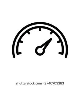 This image depicts a stylized, monochromatic speedometer gauge with a semi-circular design. The gauge has tick marks indicating speed increments, and a single needle points to a moderate value on the scale. It is a minimalist representation often used in design mockups or user interface elements.