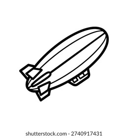 This image depicts a stylized, monochromatic line drawing of an airship resembling a vintage zeppelin. The airship has a sleek, elongated body with a tapered nose and a rounded tail. It features a gondola beneath the main body, which appears to be equipped with a small structure, possibly representing a passenger or control cabin. The design is simple yet detailed, focusing on the iconic shape of early 20th-century airships, often associated with exploration and early aviation history.