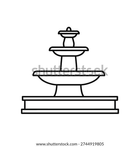 This image depicts a stylized, multi-tiered fountain featuring three distinct levels. The topmost tier has a small spout, while the middle and bottom tiers have progressively larger basins. The fountain sits on a rectangular pedestal, giving it a structured and balanced appearance. The design is minimalistic, using clean lines and simple shapes to convey an artistic yet functional piece.