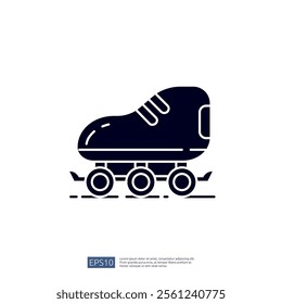 This image depicts a stylized roller skate with four wheels, designed in a minimalist graphic style. It represents leisure activities and sports.