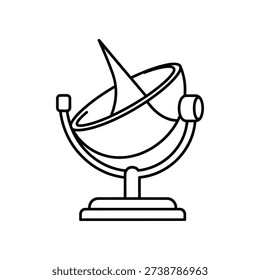 This image depicts a stylized sundial featuring a circular ring and a triangular pointer mounted on a base stand. The design is reminiscent of traditional astronomical instruments used for telling time by the position of the sun. The sundial is drawn in a minimalist line art style, emphasizing its geometric and functional aspects.