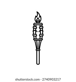 This image depicts a stylized torch with a flame at the top, featuring intricate carvings on the handle. The design suggests an ancient or classical theme, reminiscent of Greek or Roman artifacts. The torch has a slender wooden shaft with detailed patterns, culminating in a flame-like structure at the top.