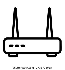 This image depicts a stylized wireless router with two antennas, symbolizing connectivity and internet access. The router is designed with a minimalist aesthetic, featuring a rectangular shape and two vertical antennas on either side. The front of the router displays indicator lights, suggesting its operational status.