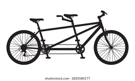 This image depicts a tandem bicycle as a black silhouette against a white background. The silhouette style provides a clean,