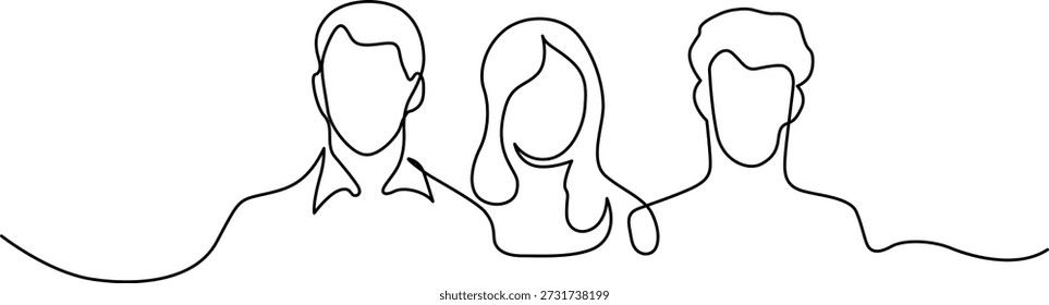 Esta imagem retrata três indivíduos envolvidos em uma conversa. Cada pessoa é representada por um simples desenho de linha, focando-se em suas cabeças e ombros. A pessoa à esquerda tem cabelos curtos, o indivíduo no meio tem cabelos longos e a pessoa à direita tem cabelos cacheados. Eles parecem estar se comunicando com bolhas de fala emergindo de suas bocas, indicando uma discussão em andamento.