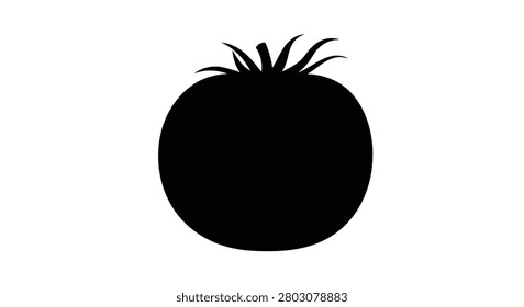 This image depicts a tomato in a solid black silhouette style against a white background, showcasing its distinct shape and