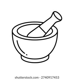 This image depicts a traditional mortar and pestle set, commonly used in pharmacology, cooking, and herbal medicine. The mortar is a deep, rounded bowl, while the pestle is a cylindrical tool with a handle, designed for crushing, grinding, and mixing substances into a fine paste or powder.