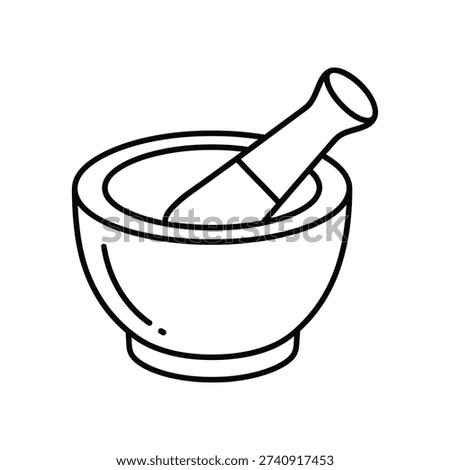 This image depicts a traditional mortar and pestle set, commonly used in pharmacology, cooking, and herbal medicine. The mortar is a deep, rounded bowl, while the pestle is a cylindrical tool with a handle, designed for crushing, grinding, and mixing substances into a fine paste or powder.