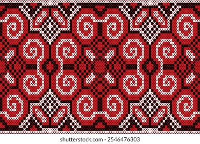 This image depicts a traditional textile pattern that is deeply rooted in cultural heritage, possibly inspired by the embroidery styles of the Hmong or other indigenous ethnic groups.