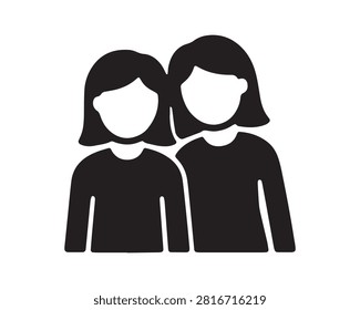 This image depicts two sisters closely embracing, presented as a striking black silhouette against a white background. The distinctive silhouette style offers a minimalist and impactful visual.