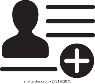 This image depicts a user profile icon alongside a plus sign, indicating the action of adding a new user. The silhouette represents a person, and the plus sign suggests the creation or addition of a new profile. This could be related to user management, onboarding, or account creation in a digital platform.
