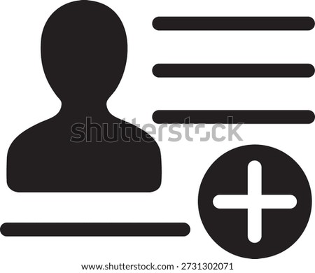 This image depicts a user profile icon alongside a plus sign, indicating the action of adding a new user. The silhouette represents a person, and the plus sign suggests the creation or addition of a new profile. This could be related to user management, onboarding, or account creation in a digital platform.