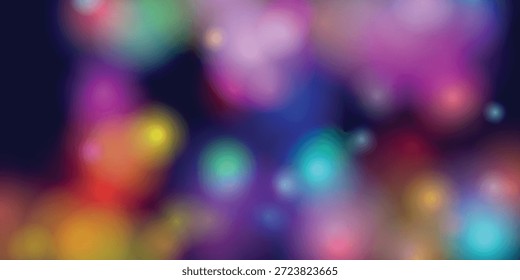 Dieses Bild zeigt eine lebendige und abstrakte Szene, die mit zahlreichen unscharfen Lichtern in verschiedenen Farben gefüllt ist. Die Lichter schaffen eine faszinierende und dynamische Atmosphäre, in der sich die Farben Rosa, Blau, Grün und Gelb vermischen. Der Gesamteffekt ist Energie und Bewegung, die ein Gefühl von Staunen und Aufregung hervorrufen.