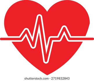 Dieses Bild zeigt eine lebendige rote Herzform, die eine weiße Elektrokardiogrammlinie enthält. Es ist ein einfaches, aber kraftvolles Symbol, das Herz-Kreislauf-Gesundheit und den Rhythmus des Lebens repräsentiert. hochwertig, professionell, detailliert