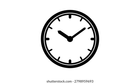 This image depicts a wall clock with hour and minute hands presented as a black silhouette against a white background.